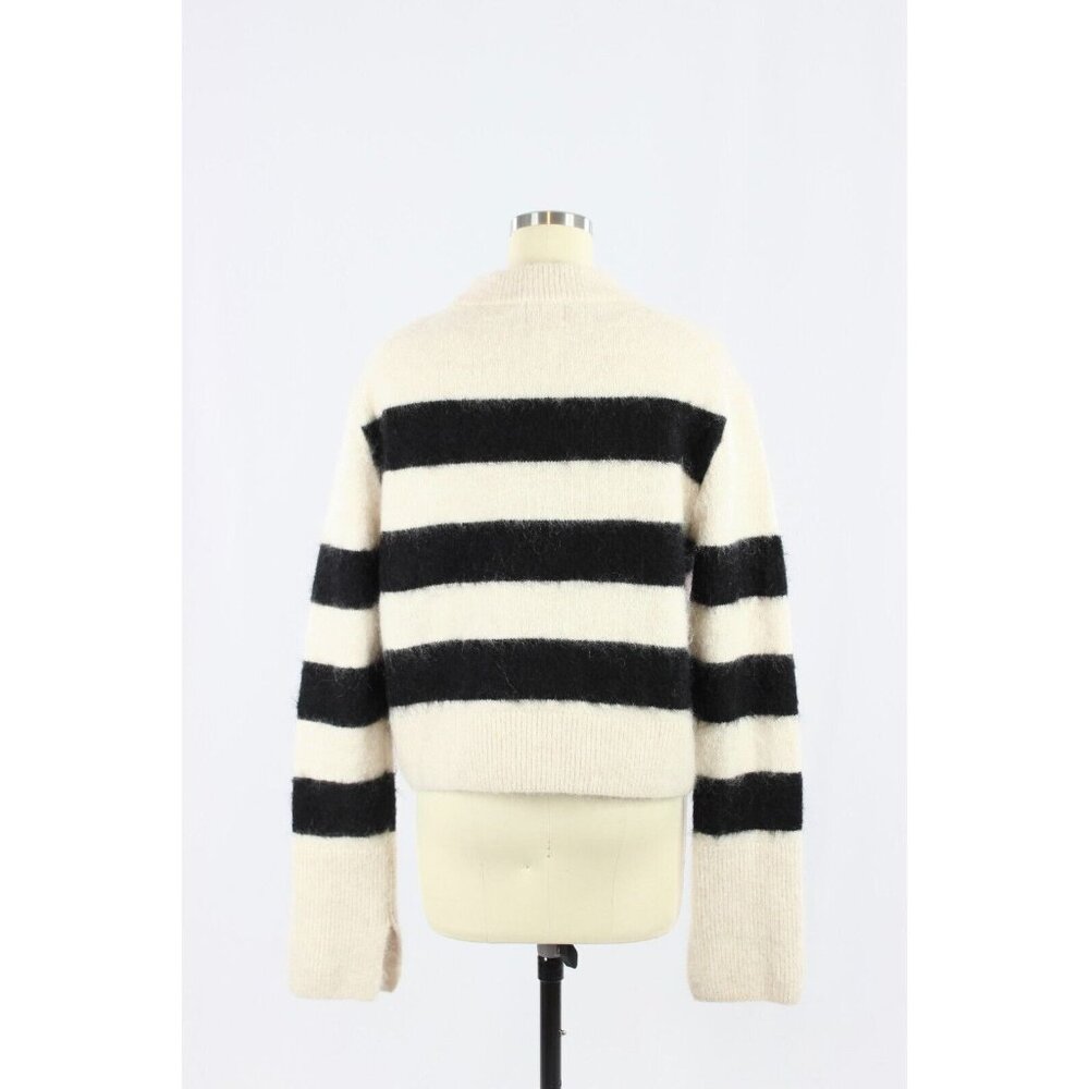 H&M White Black Striped Mohair Wool Blend Knit Crew Neck Sweater, Size M - Picture 4 of 13